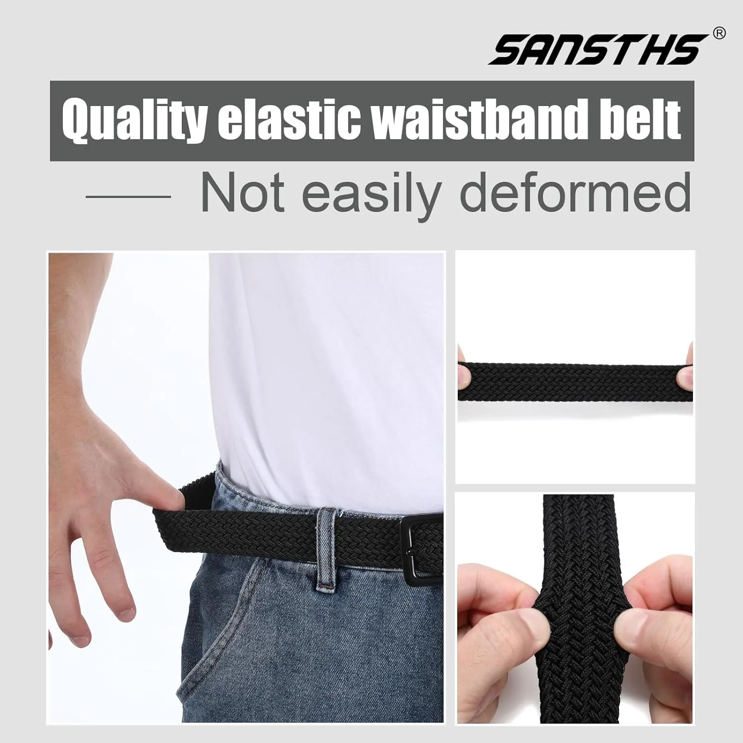 SANSTHS 2Pack Elastic Belt for Men, Mens Belts Casual for Jeans Pants, Woven Braided Web Belt for Golf, 1.3 inches Width