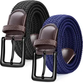 SANSTHS 2Pack Elastic Belt for Men, Mens Belts Casual for Jeans Pants, Woven Braided Web Belt for Golf, 1.3 inches Width
