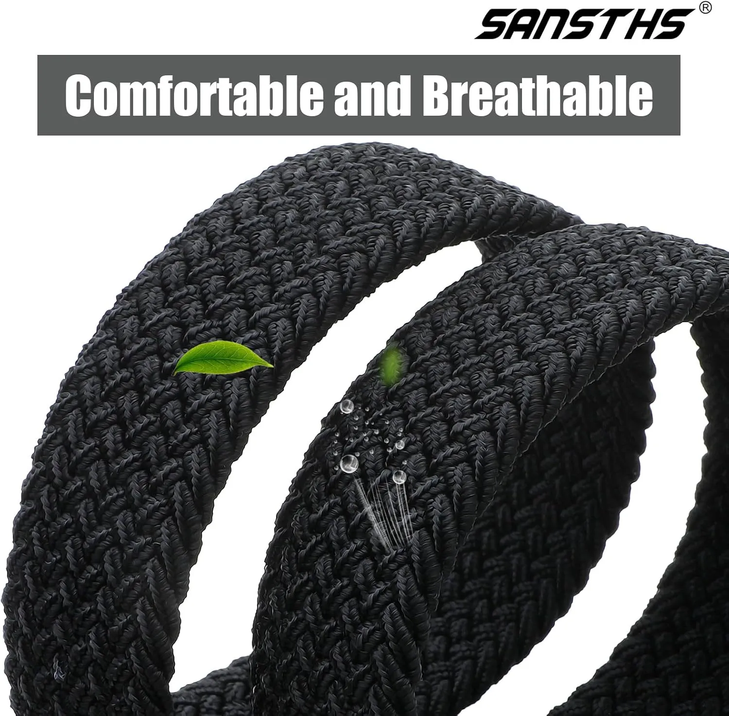 SANSTHS 2Pack Elastic Belt for Men, Mens Belts Casual for Jeans Pants, Woven Braided Web Belt for Golf, 1.3 inches Width