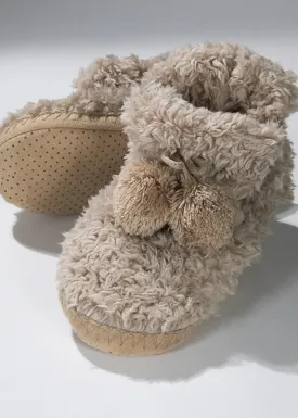 Taupe Faux Fur Bootie Slippers