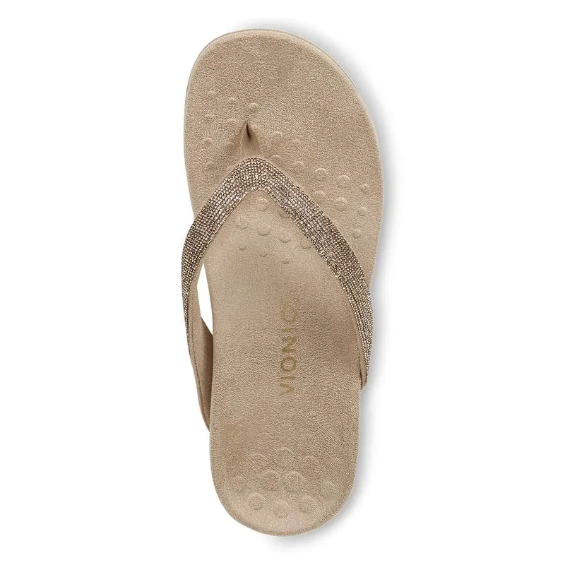 Vionic Women's Dillon Shine Flip Flops- Champagne