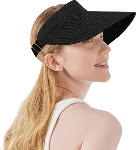 Women Summer Sun Hat Lady's Portable Beach Visor Bowknot Straw Hat