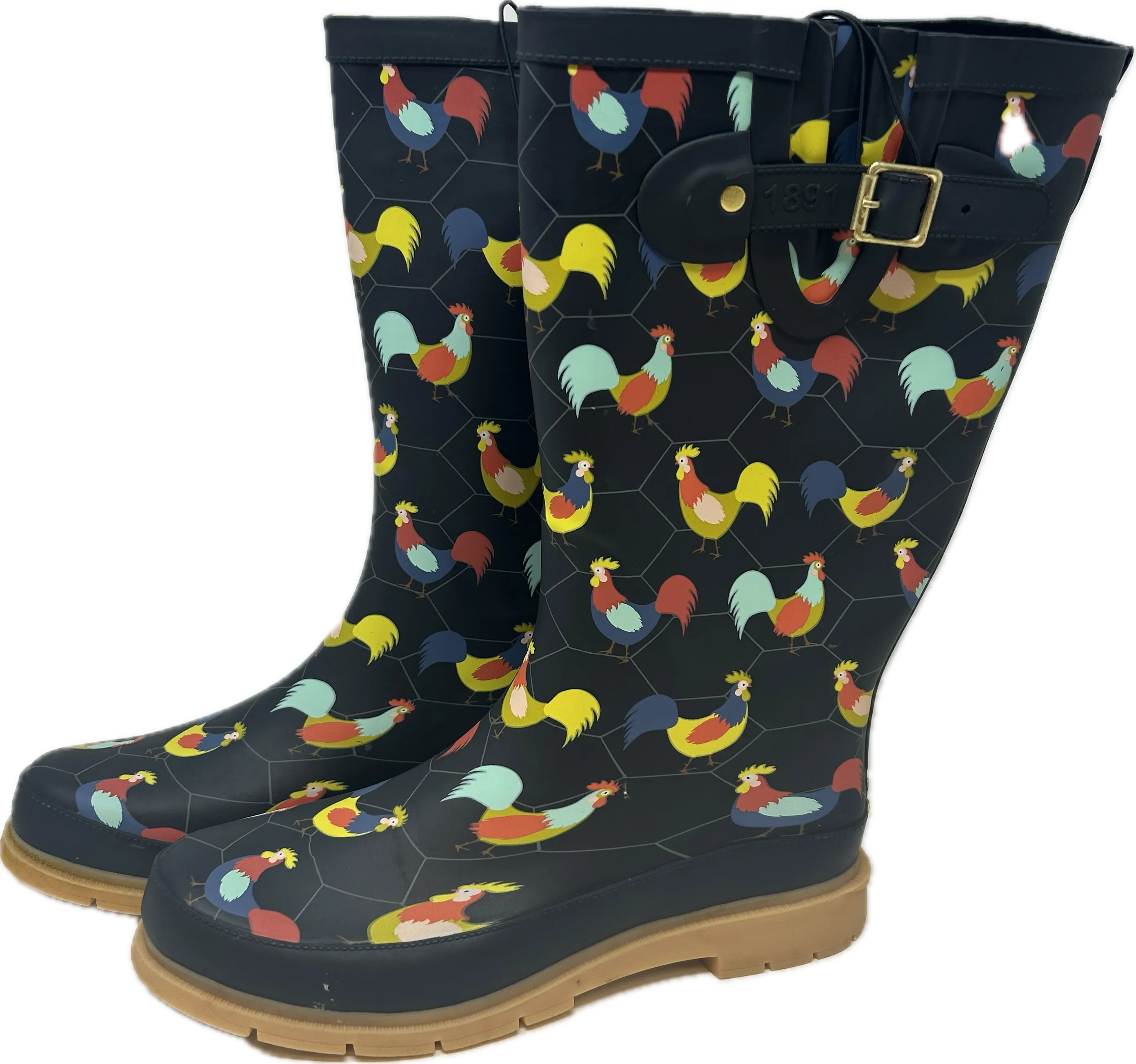 Women's Chicken Plaid Tall Rain Boots