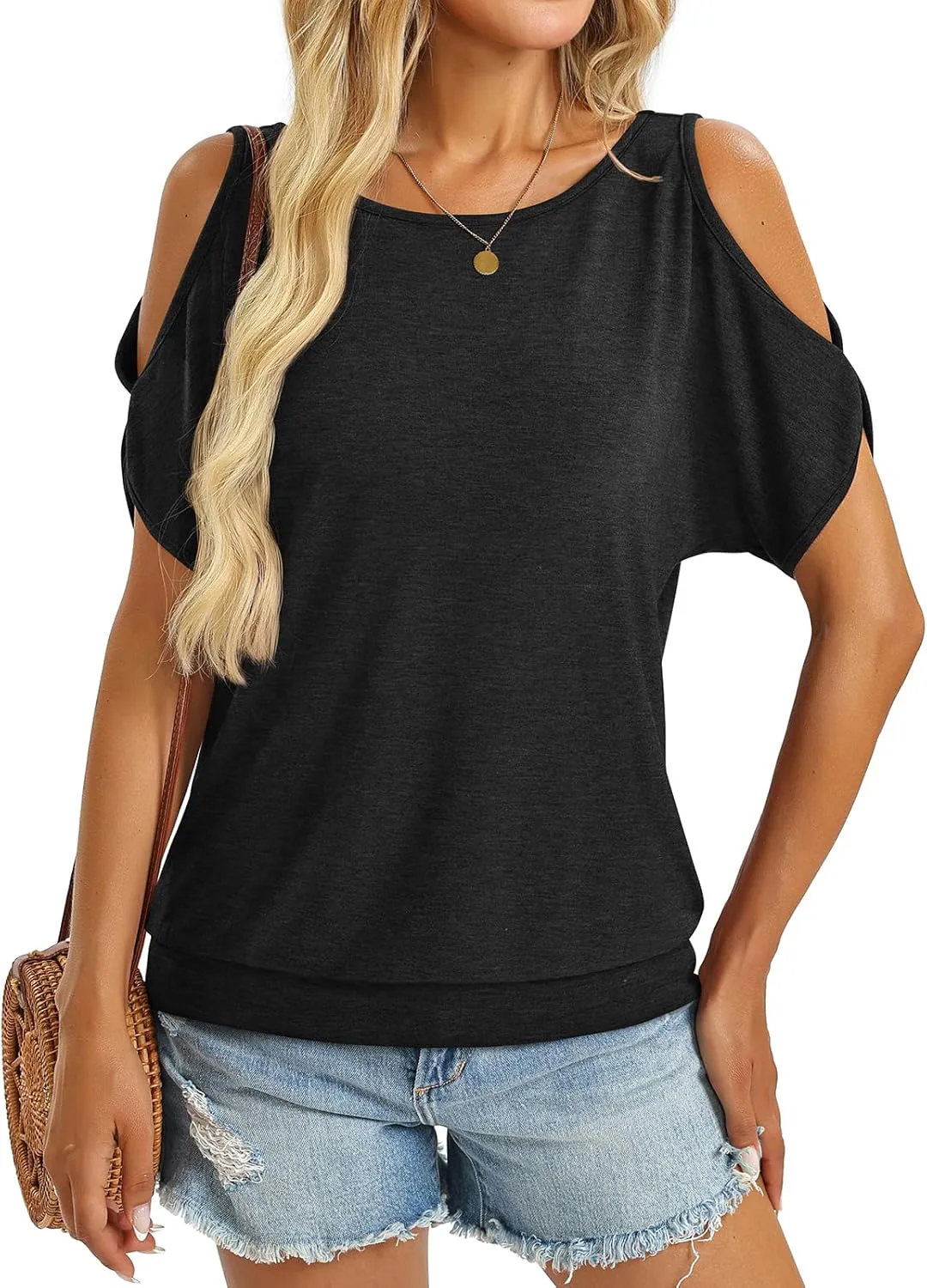 Womens Cold Shoulder Tops Banded Bottom Boat Neck T Shirts Summer Sexy Casual Loose Fit Blouse 2025