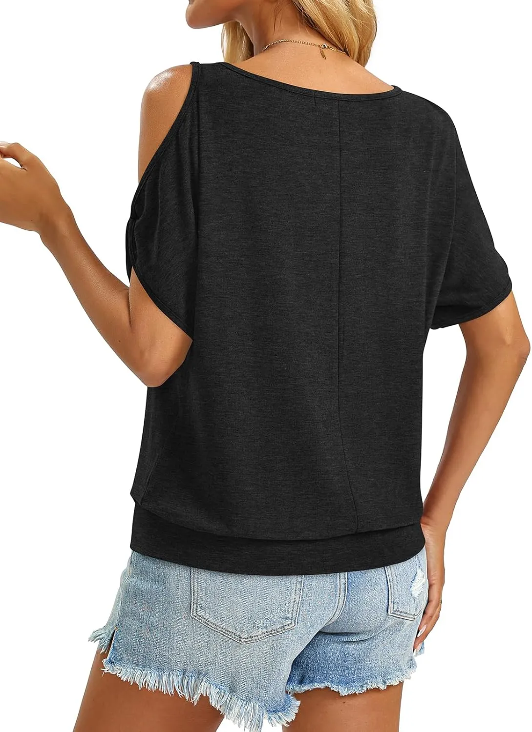 Womens Cold Shoulder Tops Banded Bottom Boat Neck T Shirts Summer Sexy Casual Loose Fit Blouse 2025