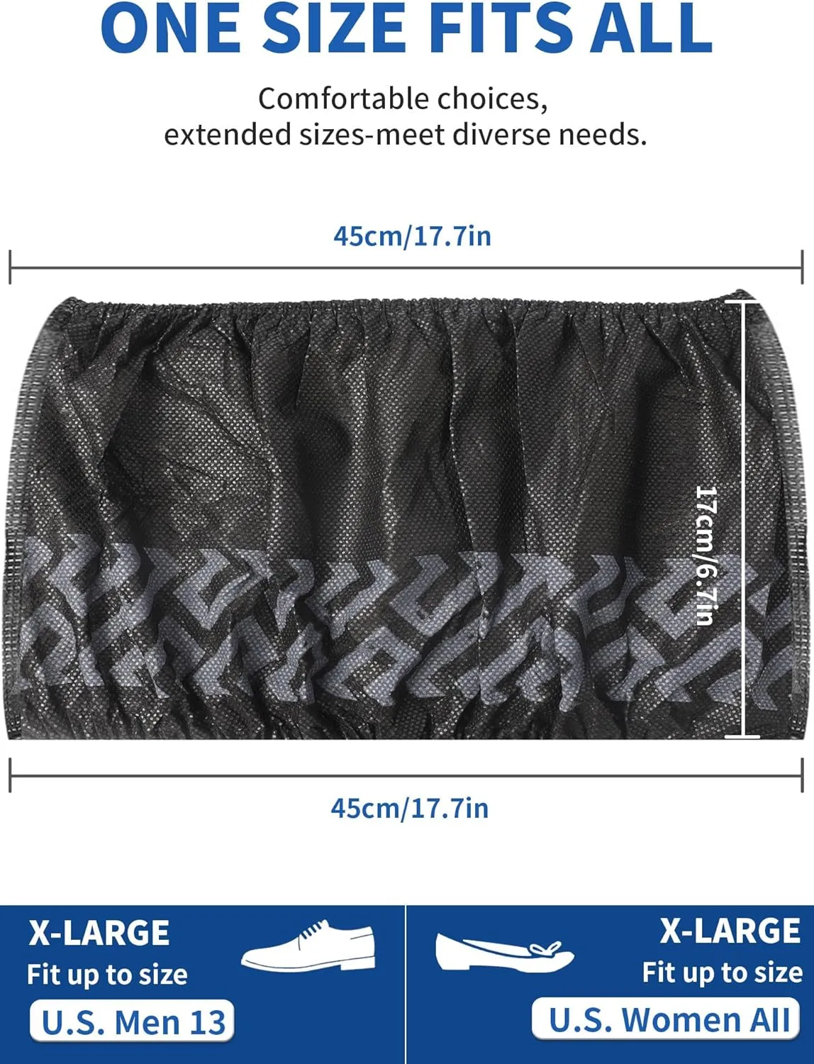 X-Large 50 Pack Shoe Covers Disposable Non-Slip, Black Non-Woven Fabric Boot Covers for Indoors Breathable Slip Resistant Durable Boot, Stretchable Fits Up to Size 13 US Men (Black 50 Pcs (XL))