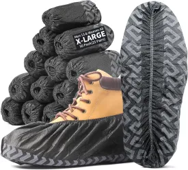 X-Large 50 Pack Shoe Covers Disposable Non-Slip, Black Non-Woven Fabric Boot Covers for Indoors Breathable Slip Resistant Durable Boot, Stretchable Fits Up to Size 13 US Men (Black 50 Pcs (XL))