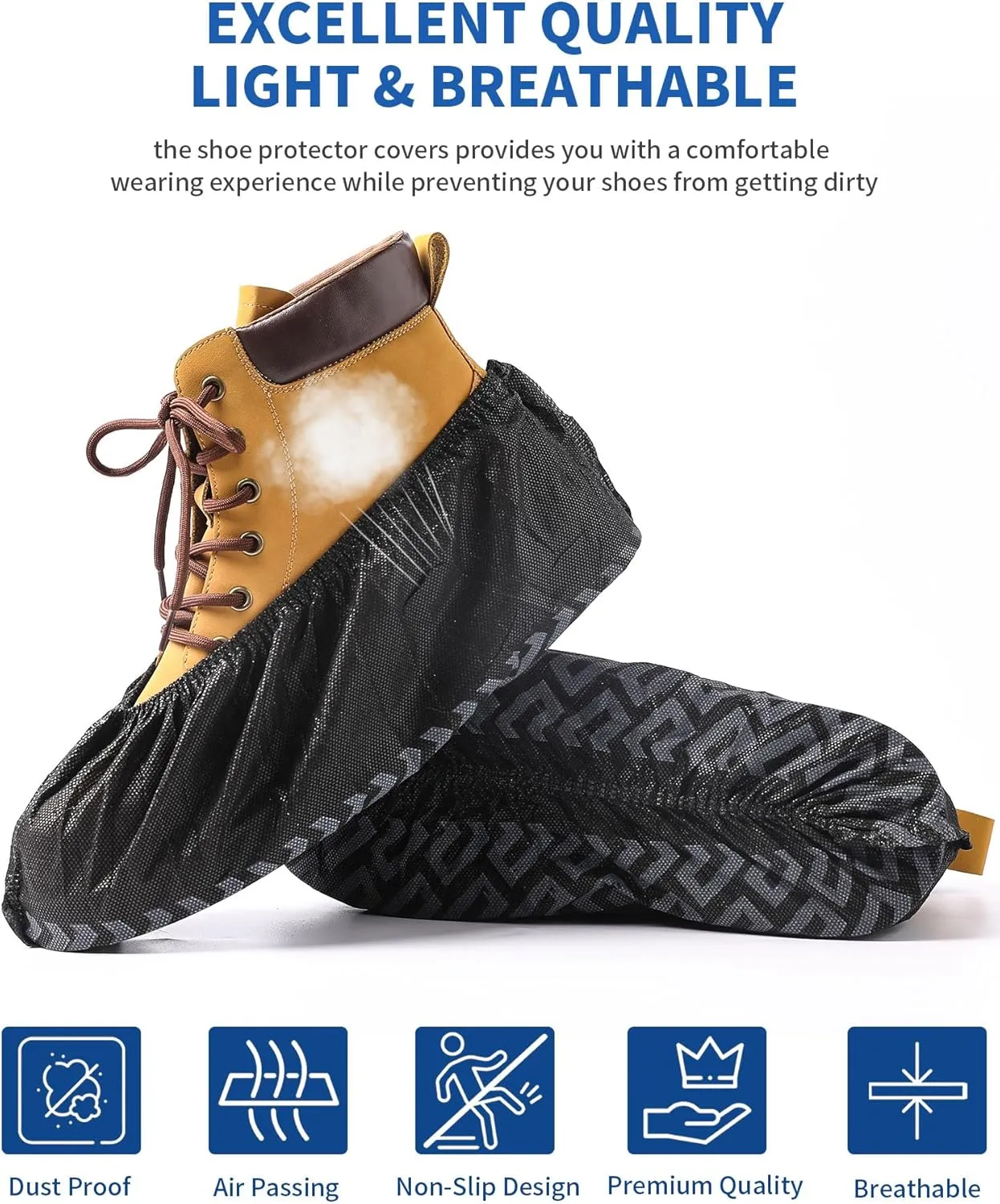X-Large 50 Pack Shoe Covers Disposable Non-Slip, Black Non-Woven Fabric Boot Covers for Indoors Breathable Slip Resistant Durable Boot, Stretchable Fits Up to Size 13 US Men (Black 50 Pcs (XL))